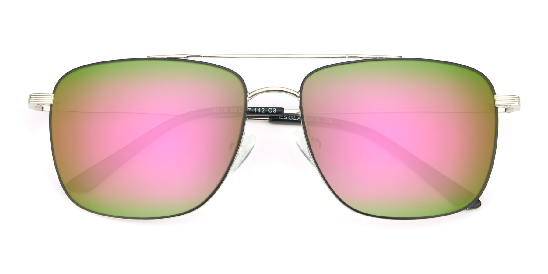 Folded Front of 9519 in Black-Silver with Pink Mirrored Lenses