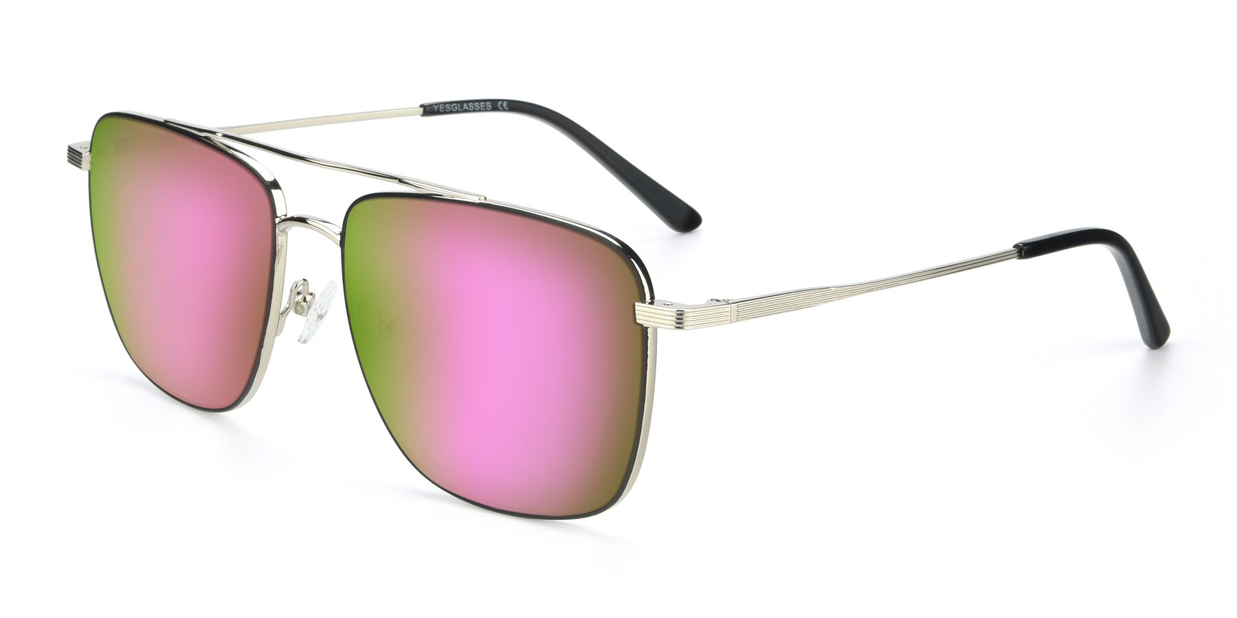 Angle of 9519 in Black-Silver with Pink Mirrored Lenses
