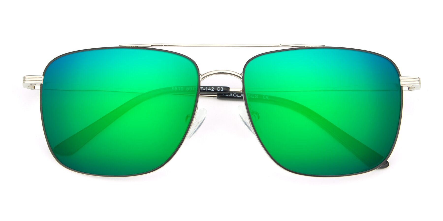 Folded Front of 9519 in Black-Silver with Green Mirrored Lenses