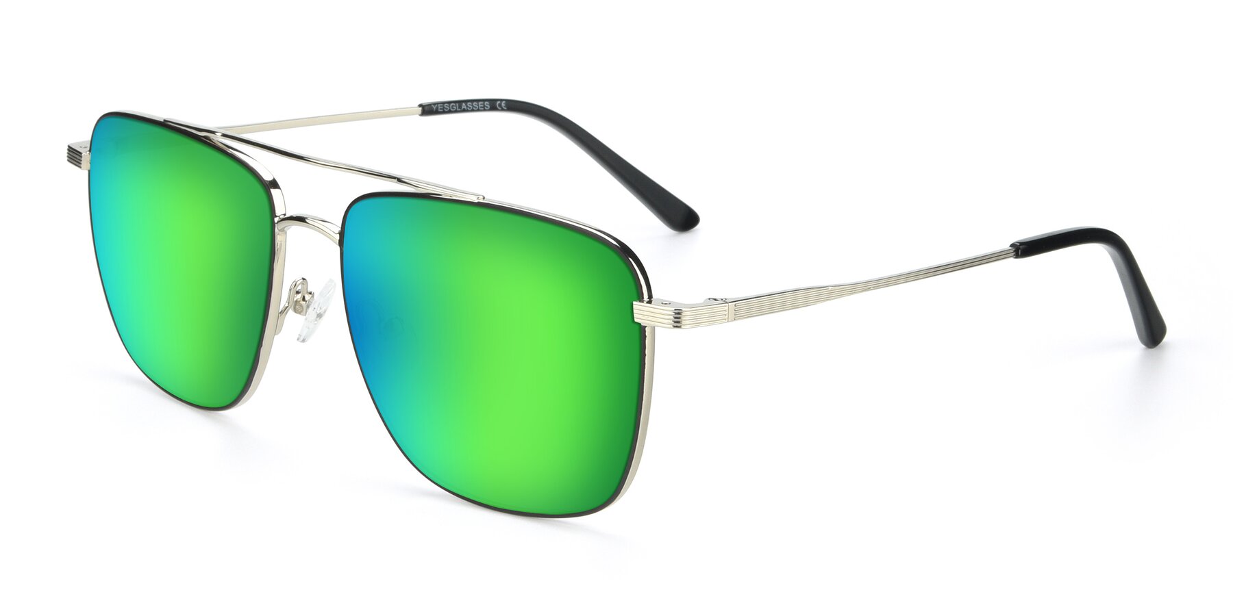 Angle of 9519 in Black-Silver with Green Mirrored Lenses