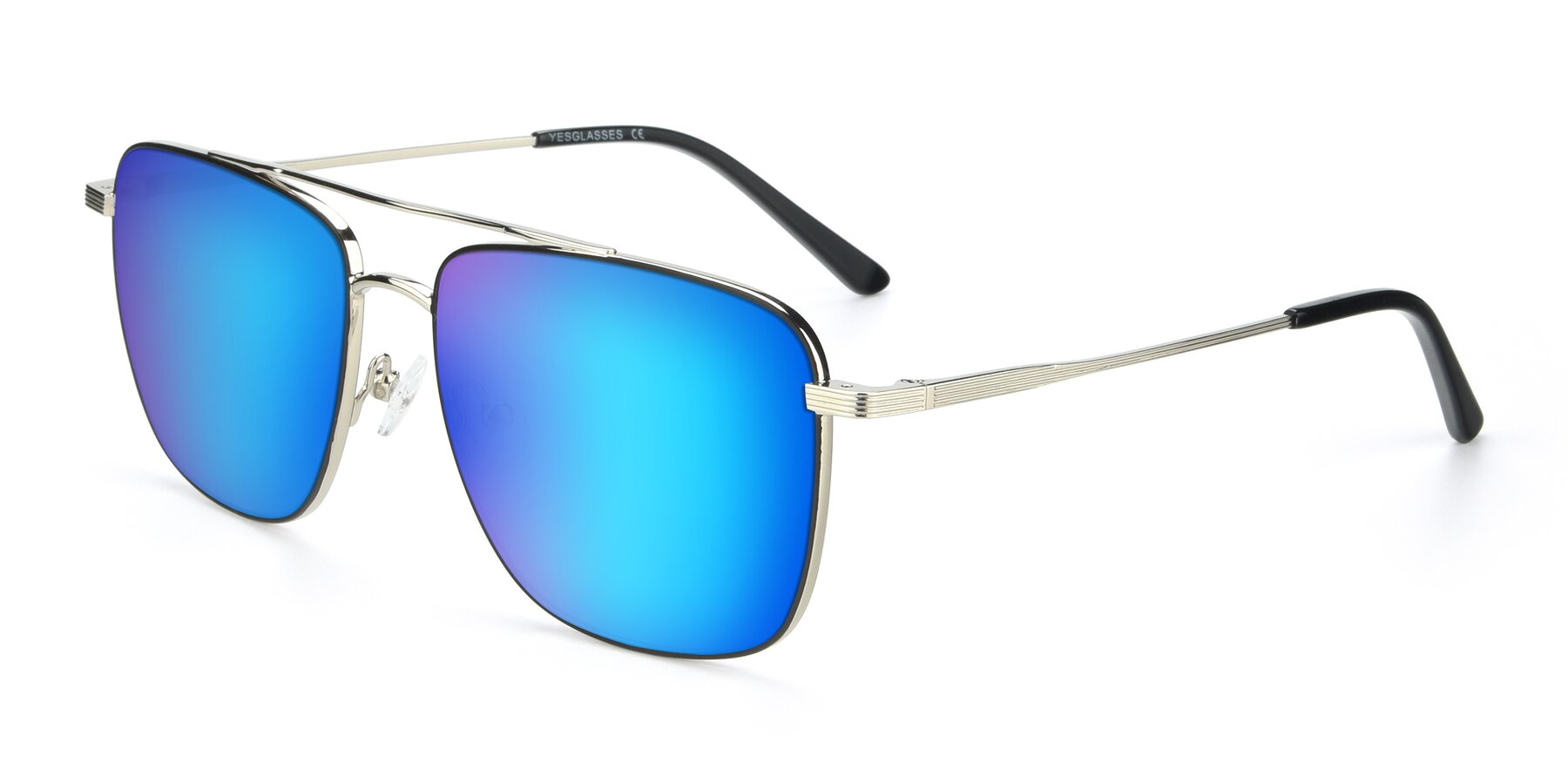 Angle of 9519 in Black-Silver with Blue Mirrored Lenses