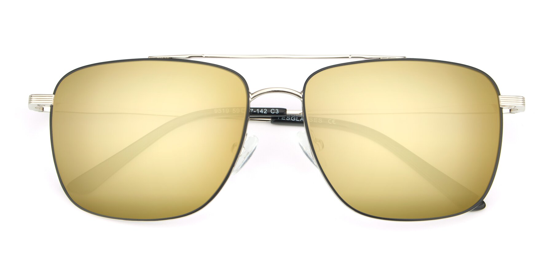 Folded Front of 9519 in Black-Silver with Gold Mirrored Lenses