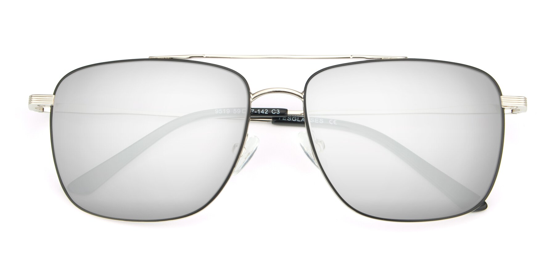 Folded Front of 9519 in Black-Silver with Silver Mirrored Lenses