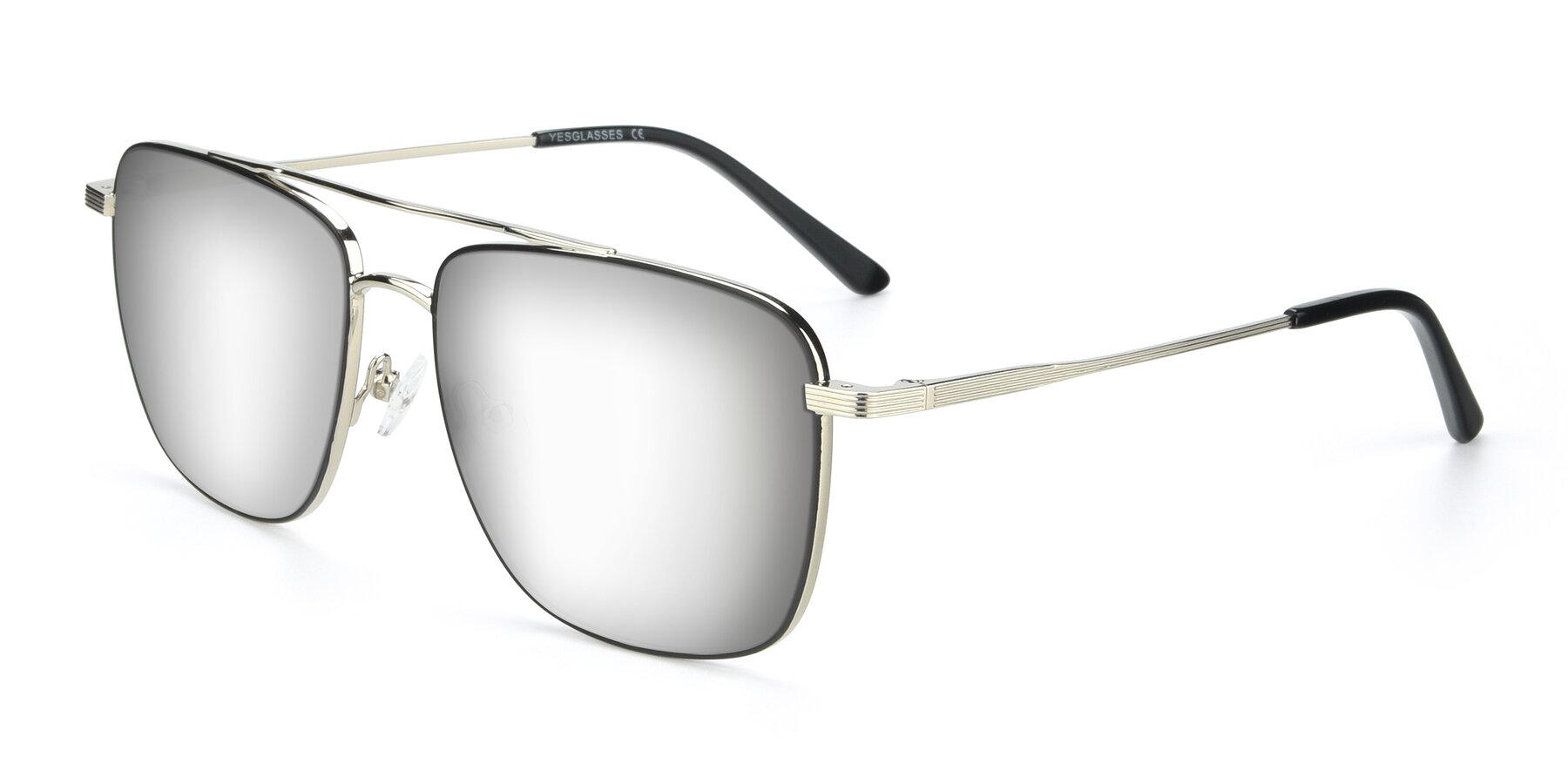 Angle of 9519 in Black-Silver with Silver Mirrored Lenses