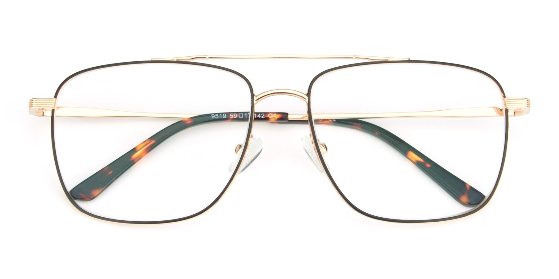 Folded Front of 9519 in Black-Gold with Clear Eyeglass Lenses