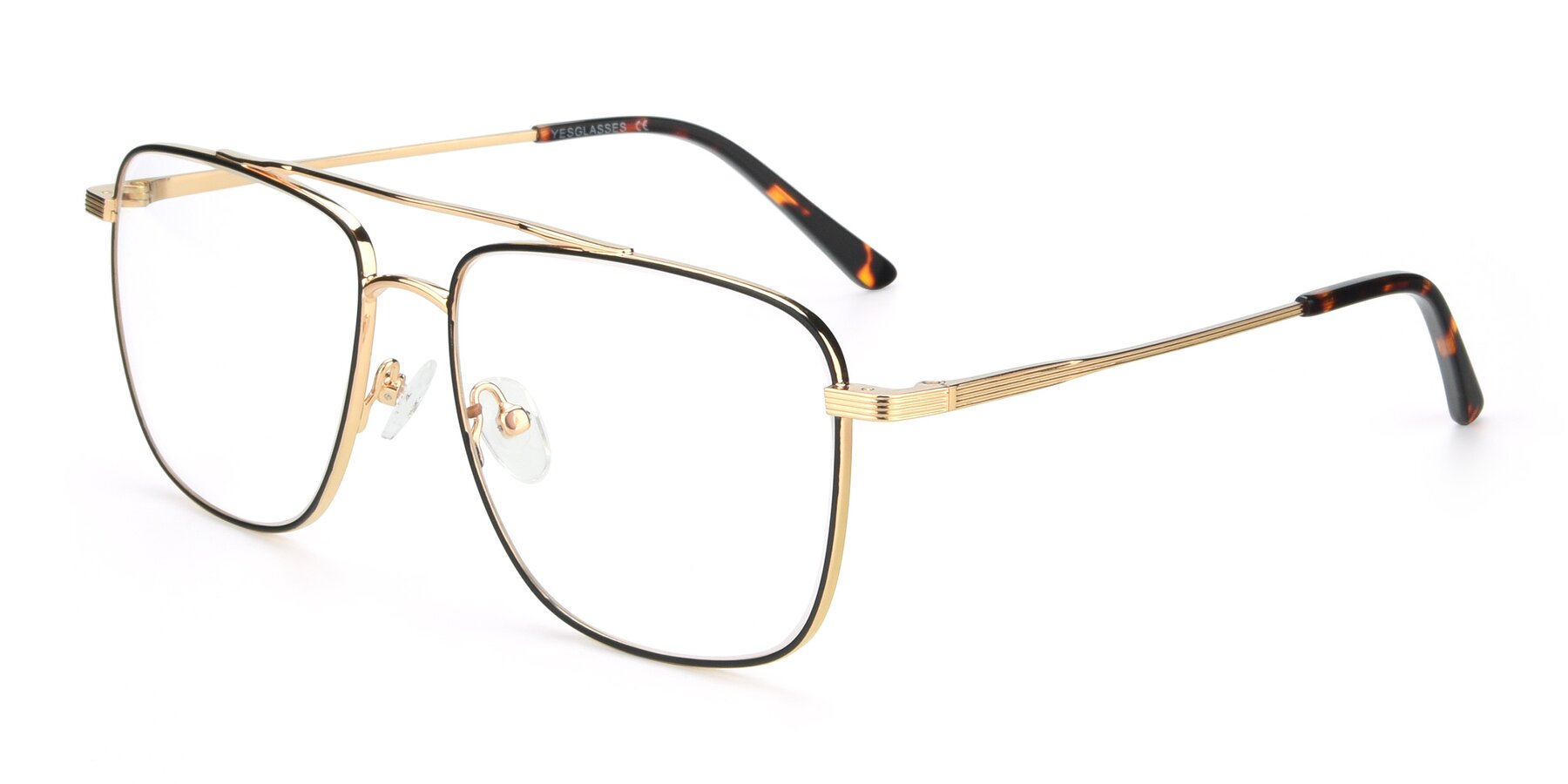 Angle of 9519 in Black-Gold with Clear Reading Eyeglass Lenses