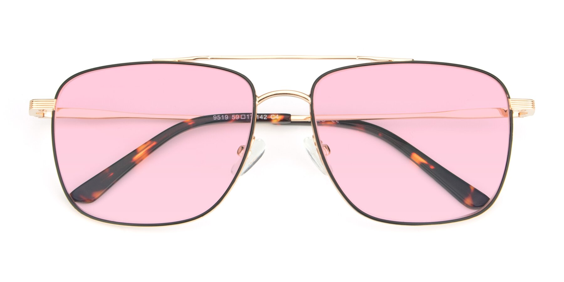 Folded Front of 9519 in Black-Gold with Light Pink Tinted Lenses