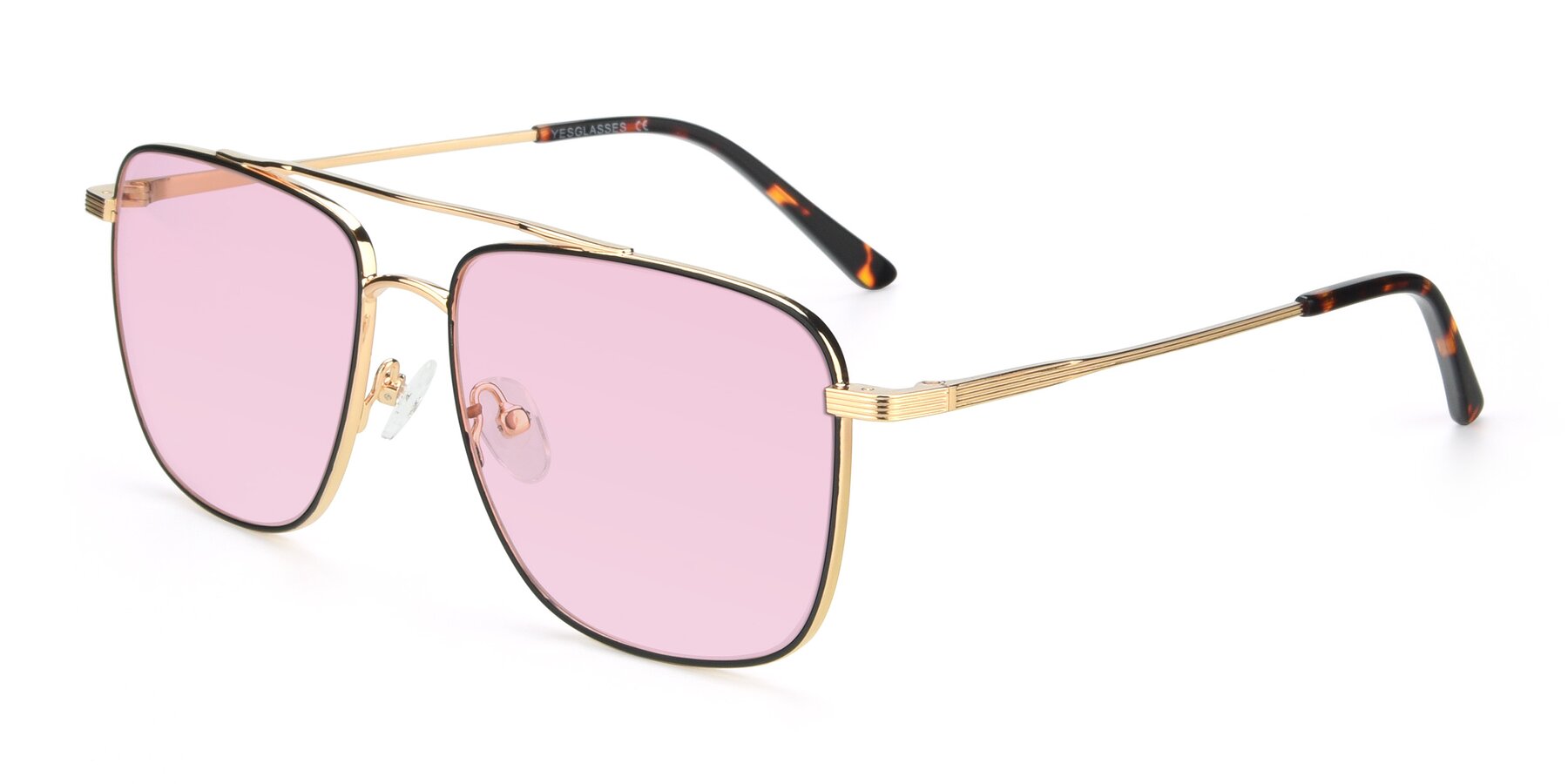 Angle of 9519 in Black-Gold with Light Pink Tinted Lenses