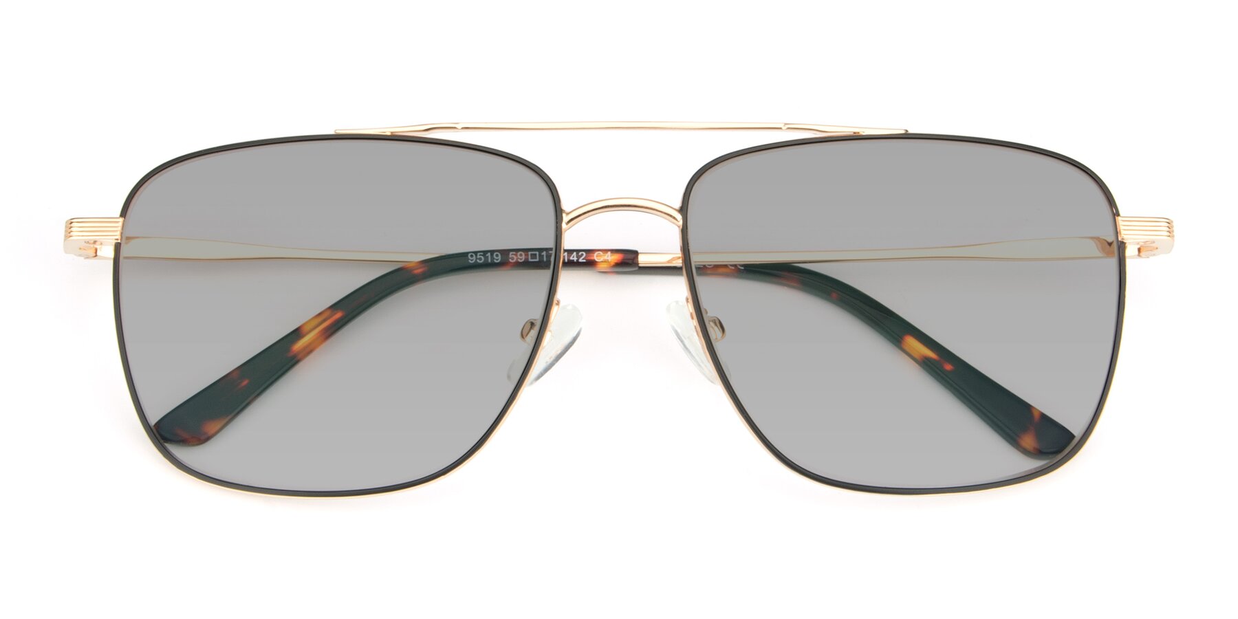 Folded Front of 9519 in Black-Gold with Light Gray Tinted Lenses