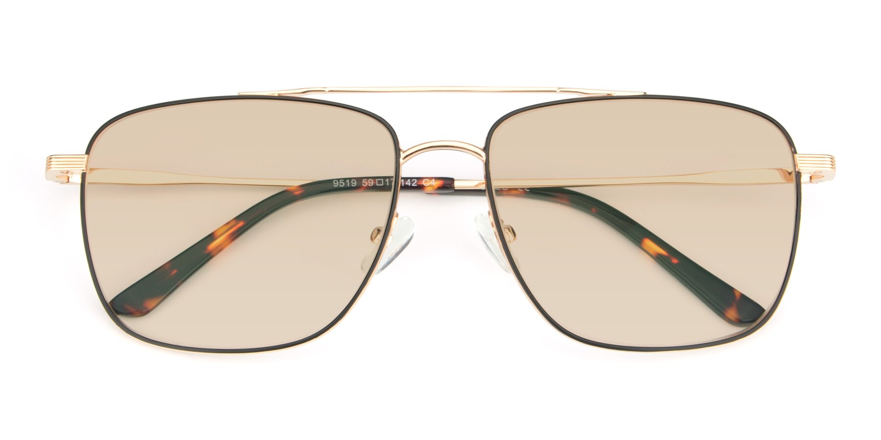 Folded Front of 9519 in Black-Gold with Light Brown Tinted Lenses