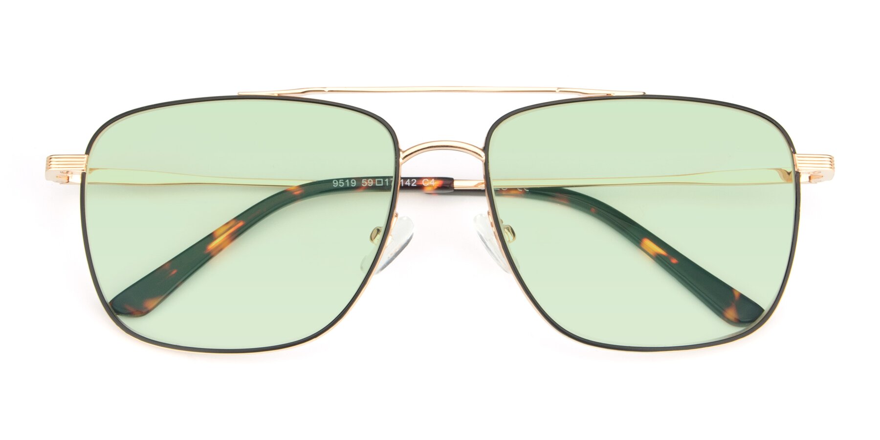 Folded Front of 9519 in Black-Gold with Light Green Tinted Lenses