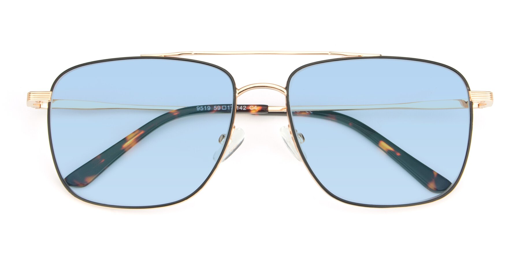 Folded Front of 9519 in Black-Gold with Light Blue Tinted Lenses