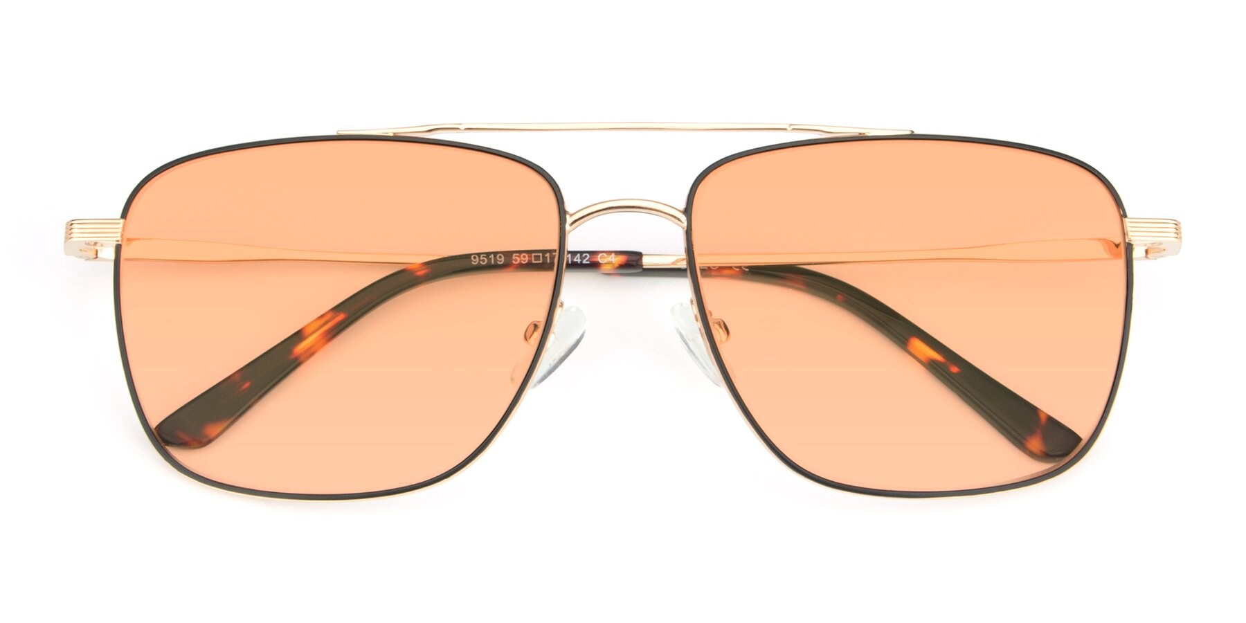 Folded Front of 9519 in Black-Gold with Light Orange Tinted Lenses