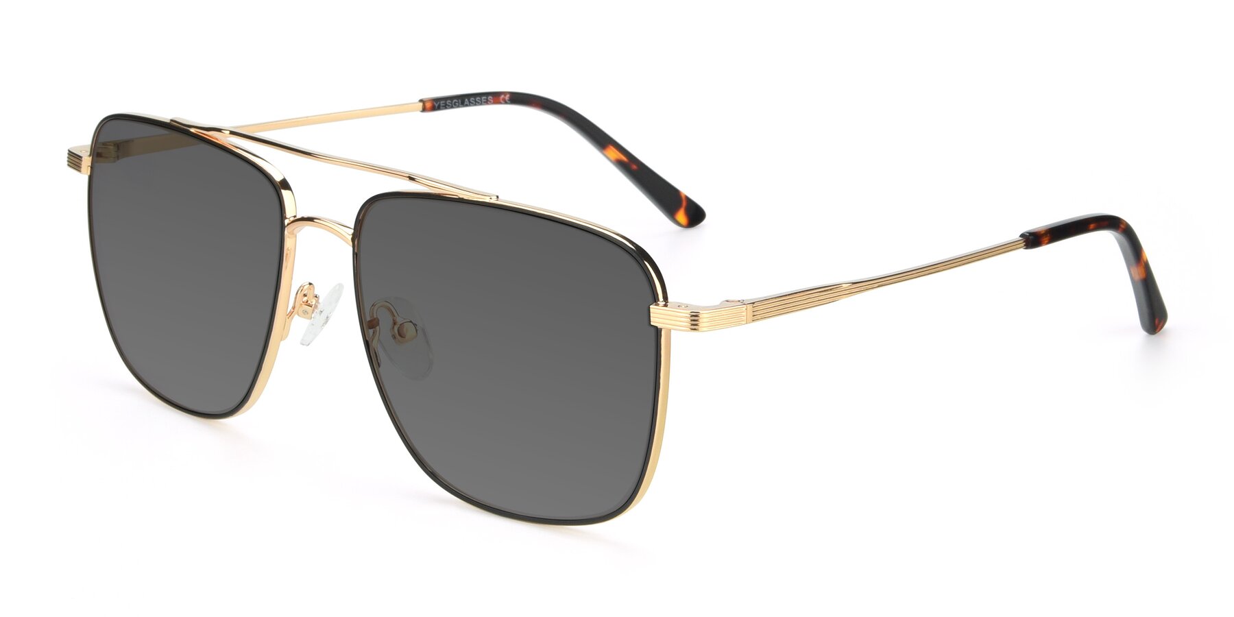 Angle of 9519 in Black-Gold with Medium Gray Tinted Lenses