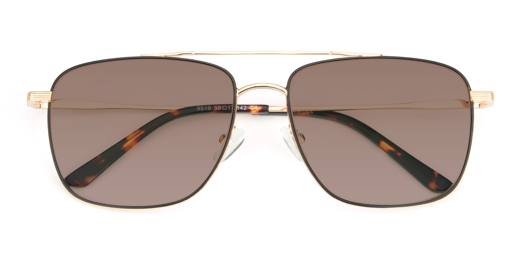 Folded Front of 9519 in Black-Gold with Medium Brown Tinted Lenses