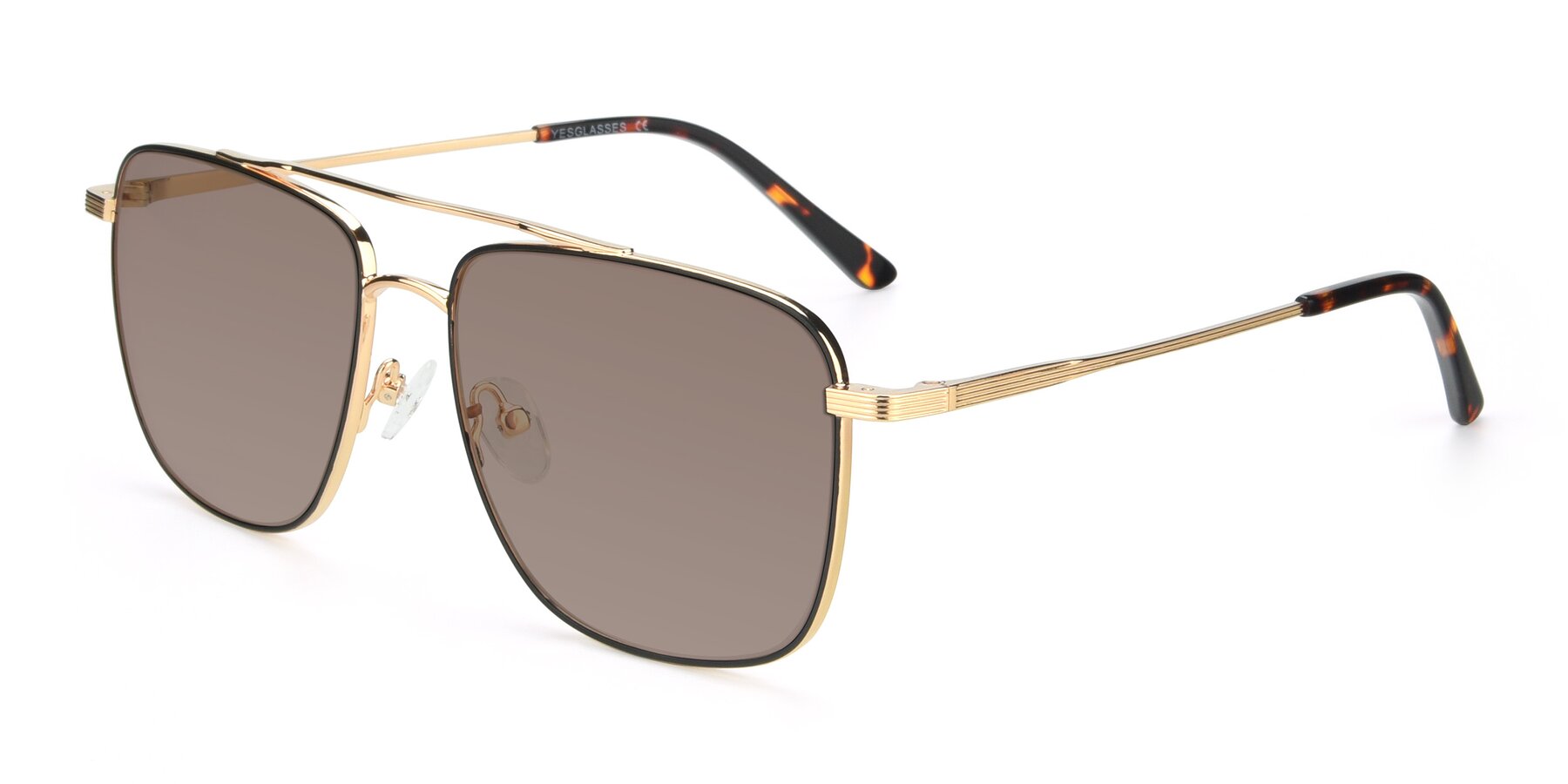 Angle of 9519 in Black-Gold with Medium Brown Tinted Lenses