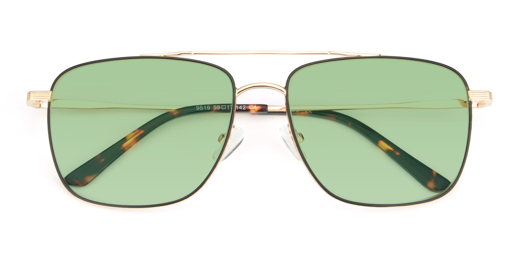 Folded Front of 9519 in Black-Gold with Medium Green Tinted Lenses