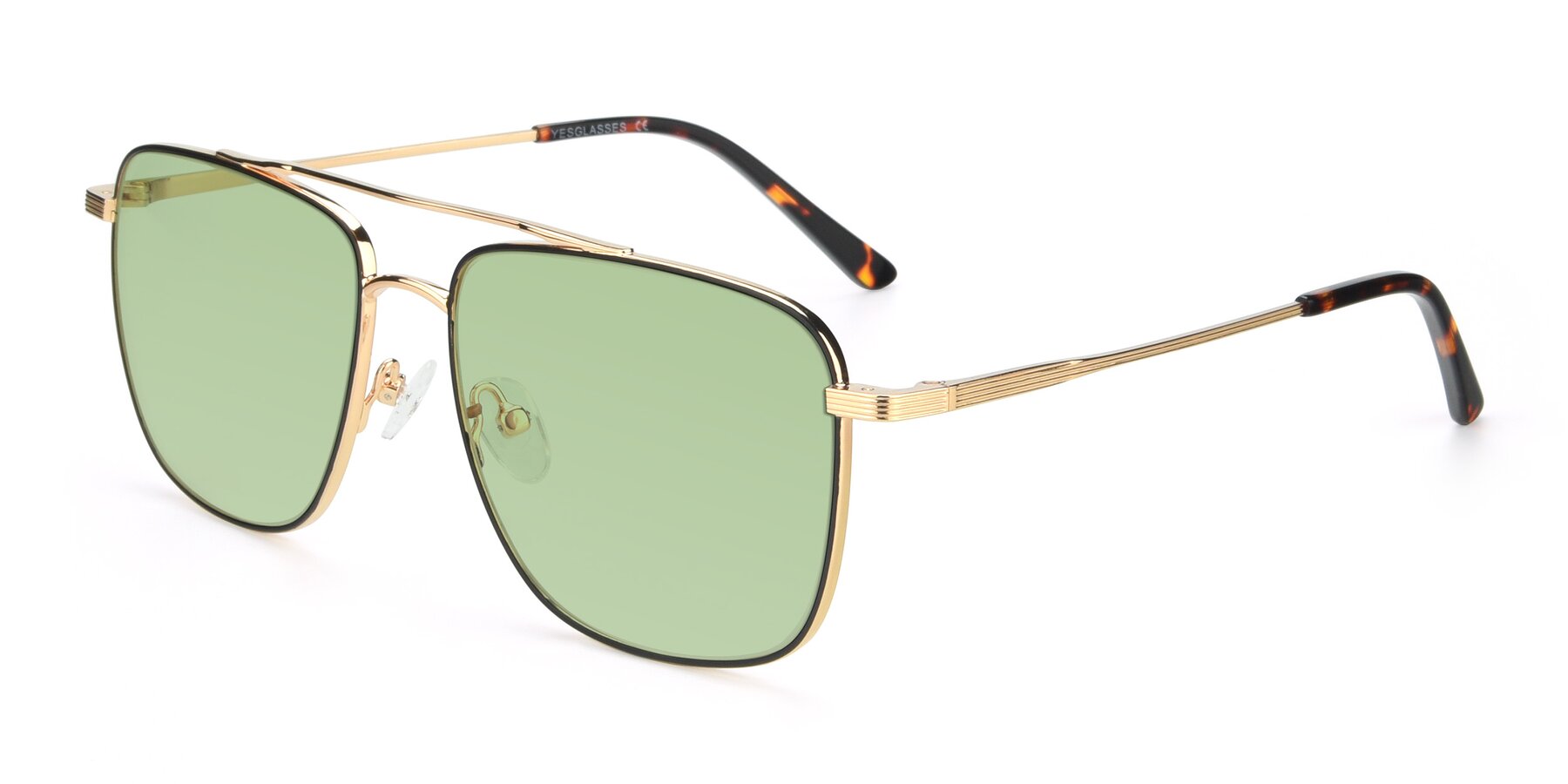 Angle of 9519 in Black-Gold with Medium Green Tinted Lenses