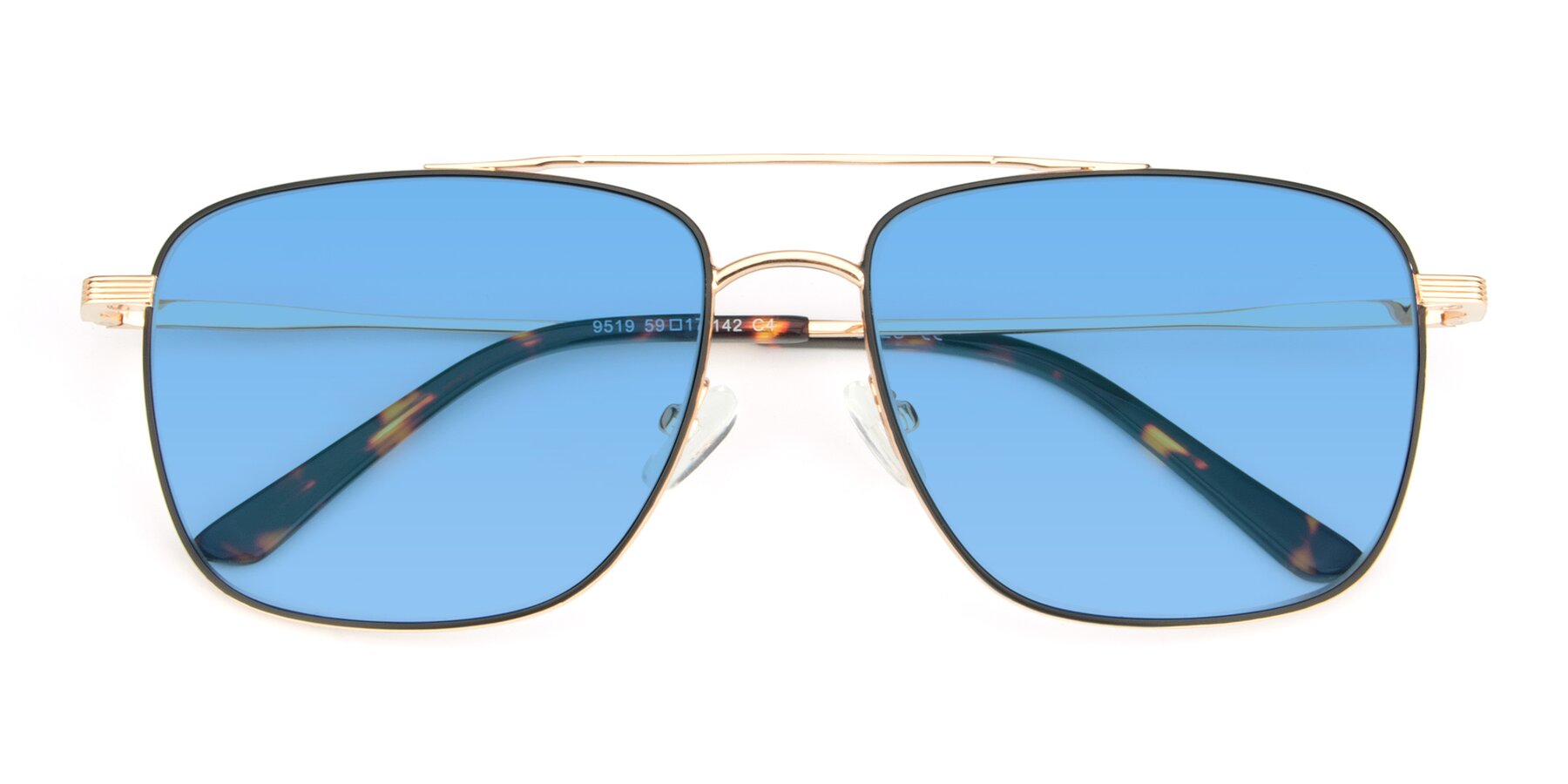 Folded Front of 9519 in Black-Gold with Medium Blue Tinted Lenses