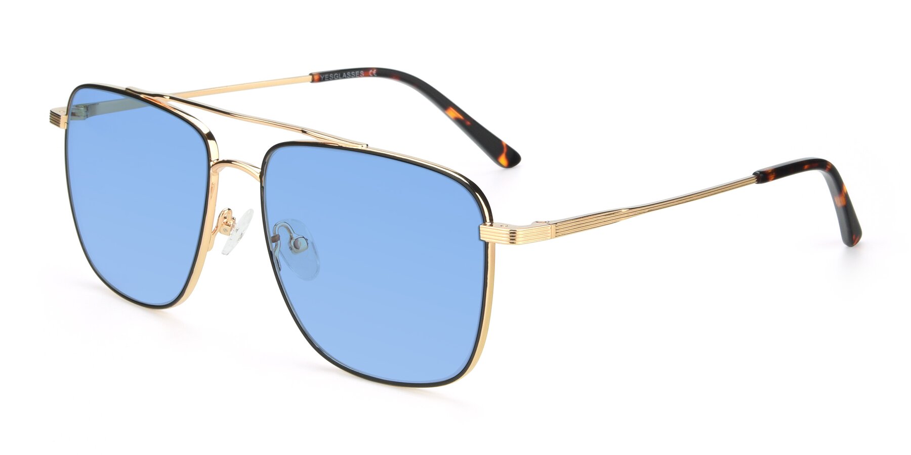 Angle of 9519 in Black-Gold with Medium Blue Tinted Lenses