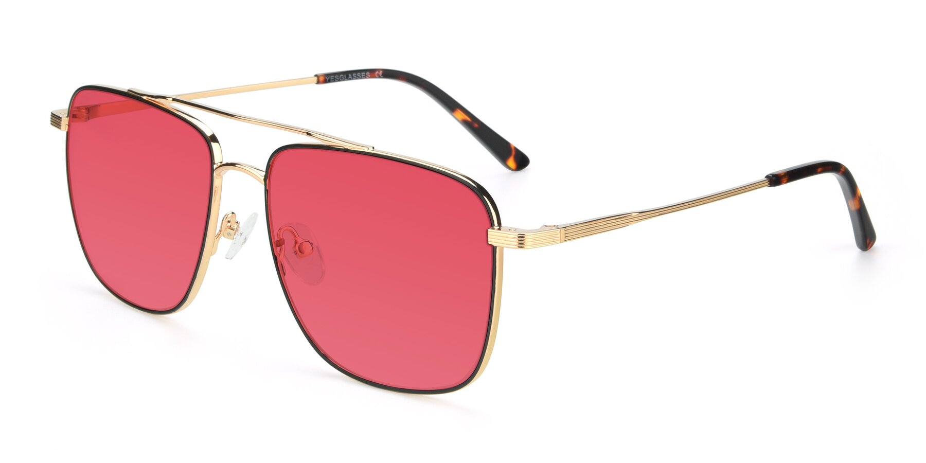 Angle of 9519 in Black-Gold with Red Tinted Lenses