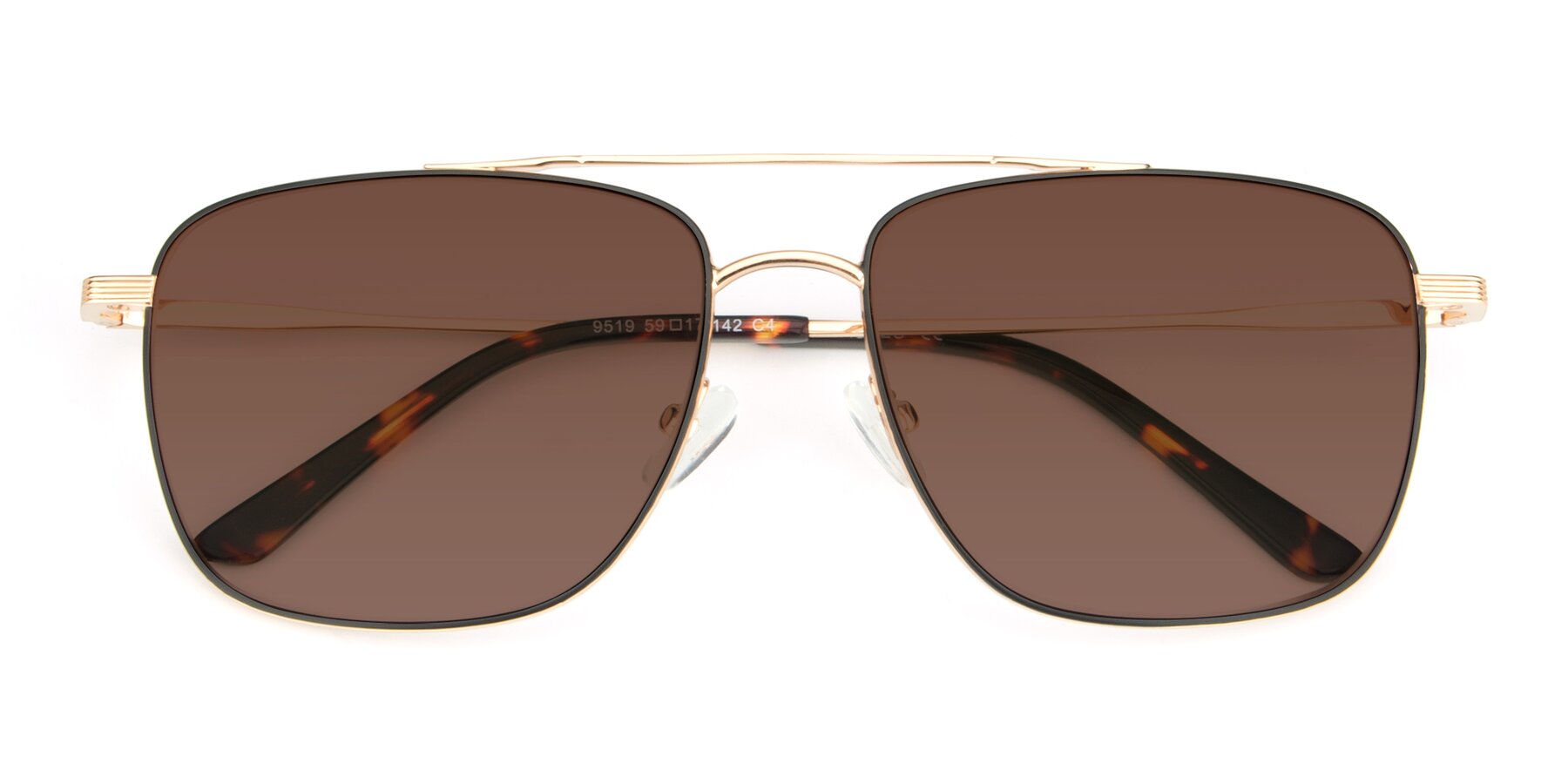 Folded Front of 9519 in Black-Gold with Brown Tinted Lenses