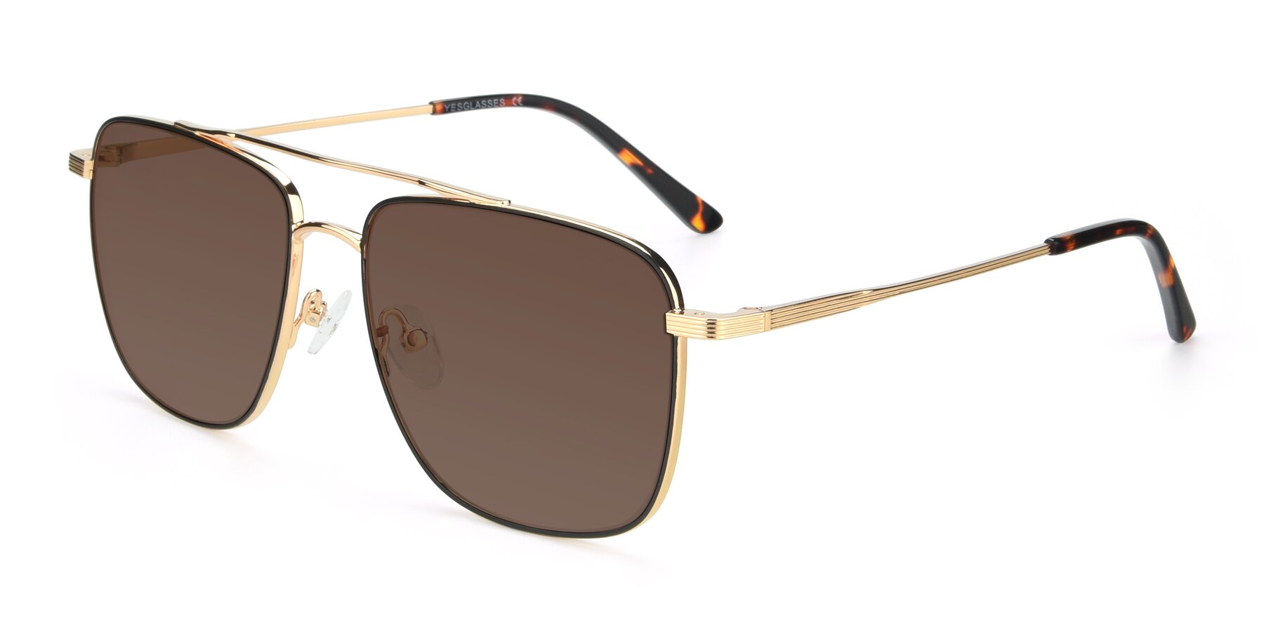 Angle of 9519 in Black-Gold with Brown Tinted Lenses