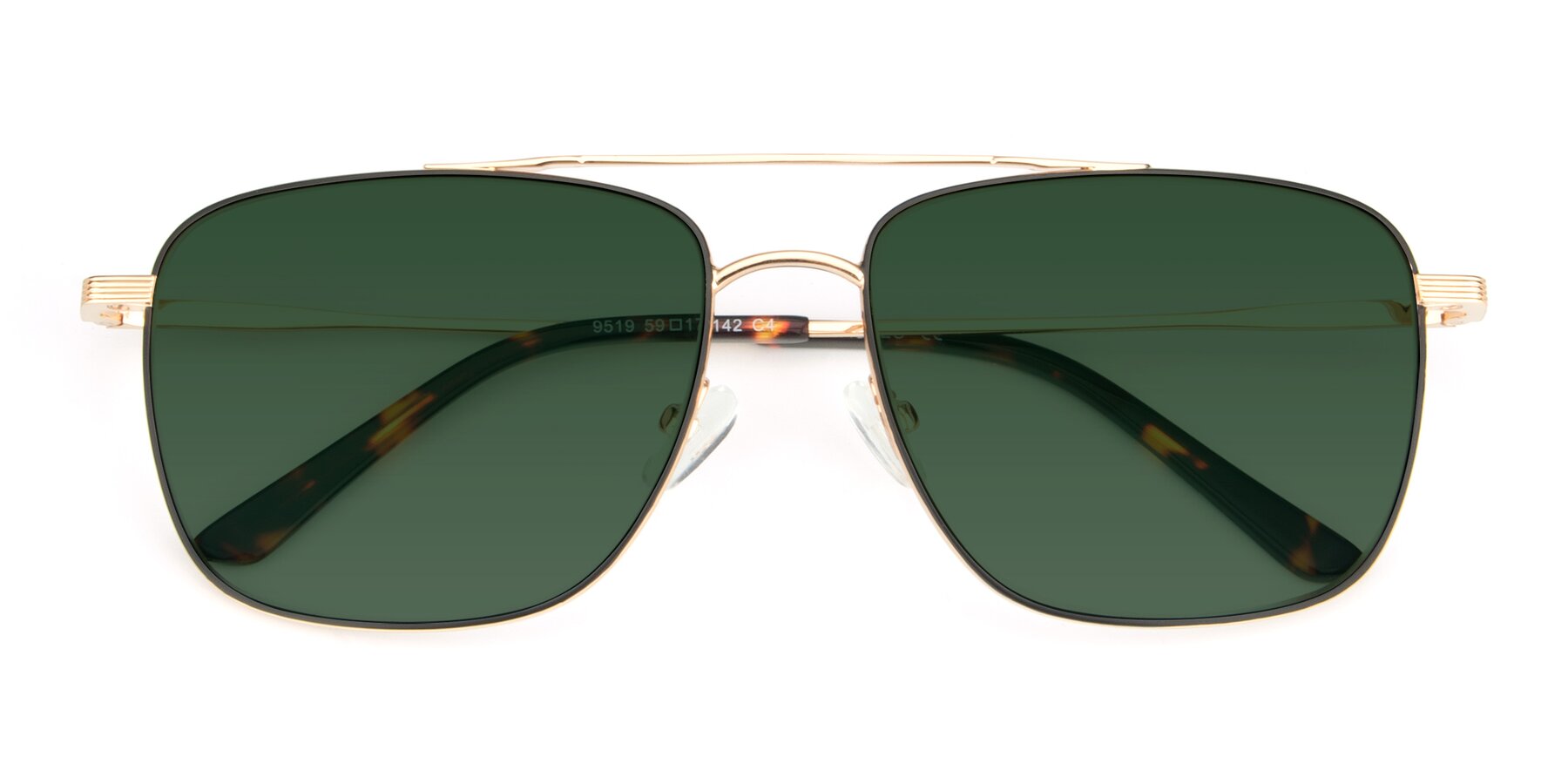 Folded Front of 9519 in Black-Gold with Green Tinted Lenses