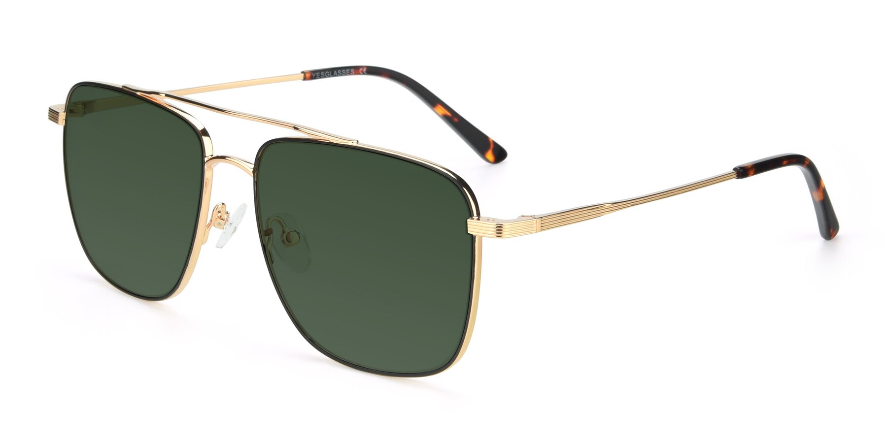 Angle of 9519 in Black-Gold with Green Tinted Lenses