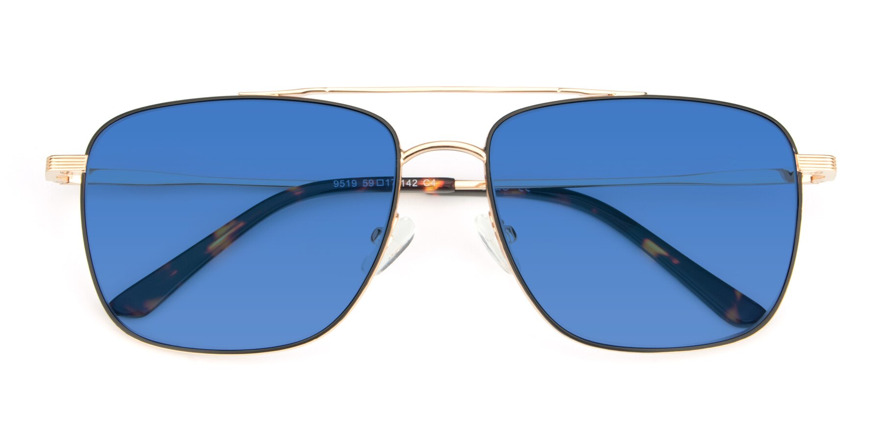 Folded Front of 9519 in Black-Gold with Blue Tinted Lenses