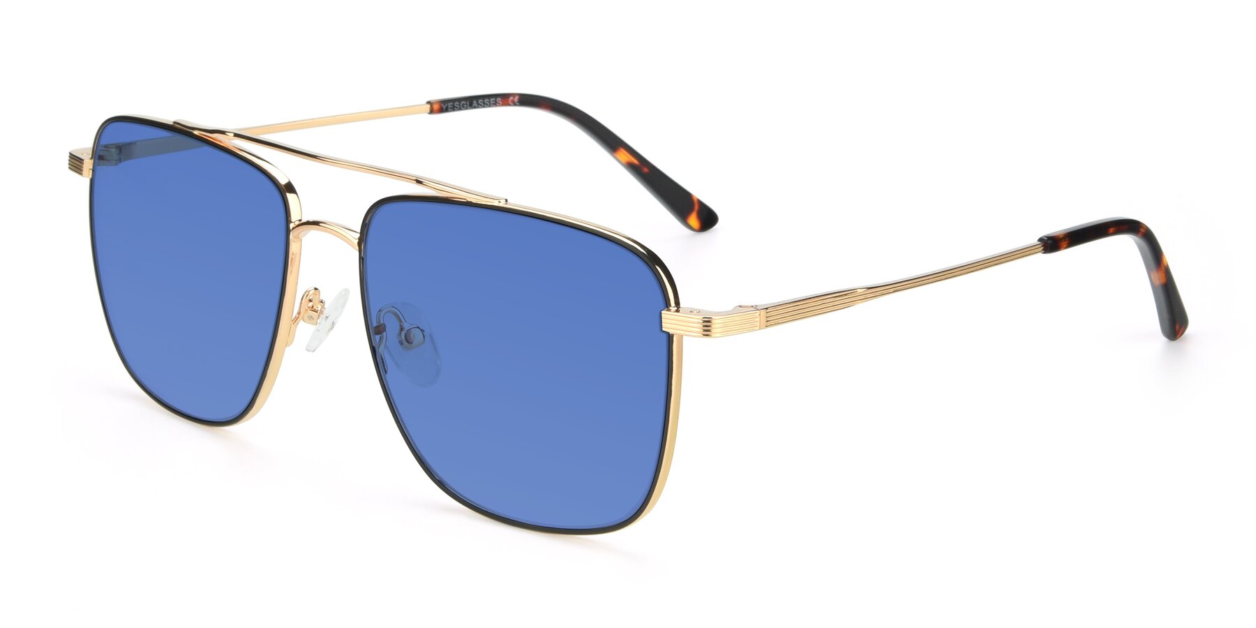 Angle of 9519 in Black-Gold with Blue Tinted Lenses