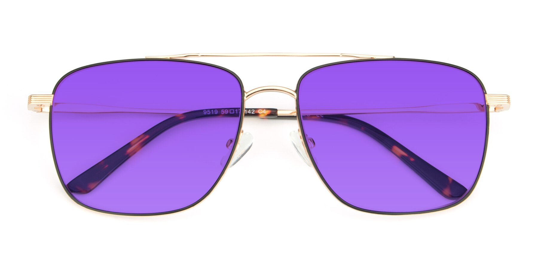 Folded Front of 9519 in Black-Gold with Purple Tinted Lenses