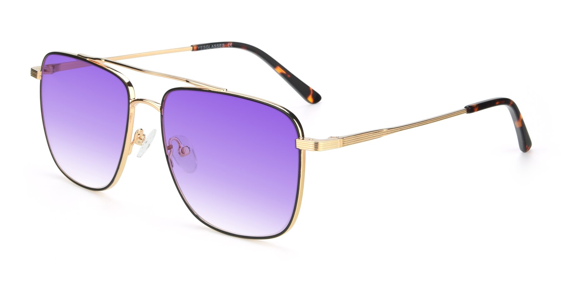 Angle of 9519 in Black-Gold with Purple Gradient Lenses
