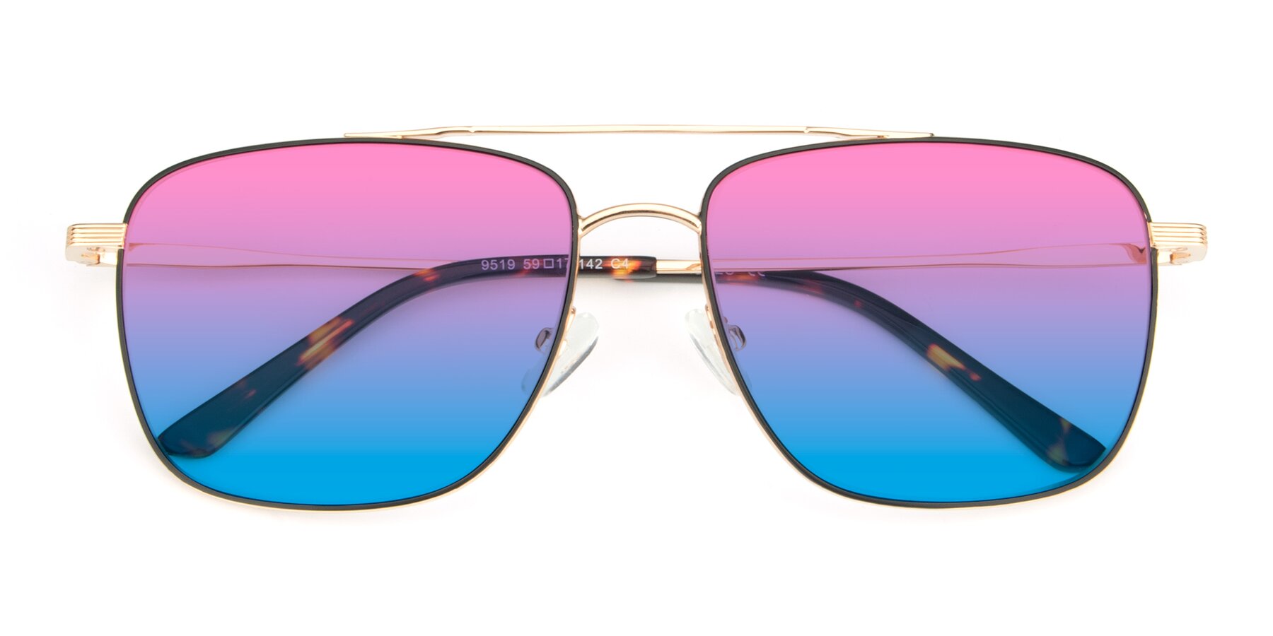 Folded Front of 9519 in Black-Gold with Pink / Blue Gradient Lenses