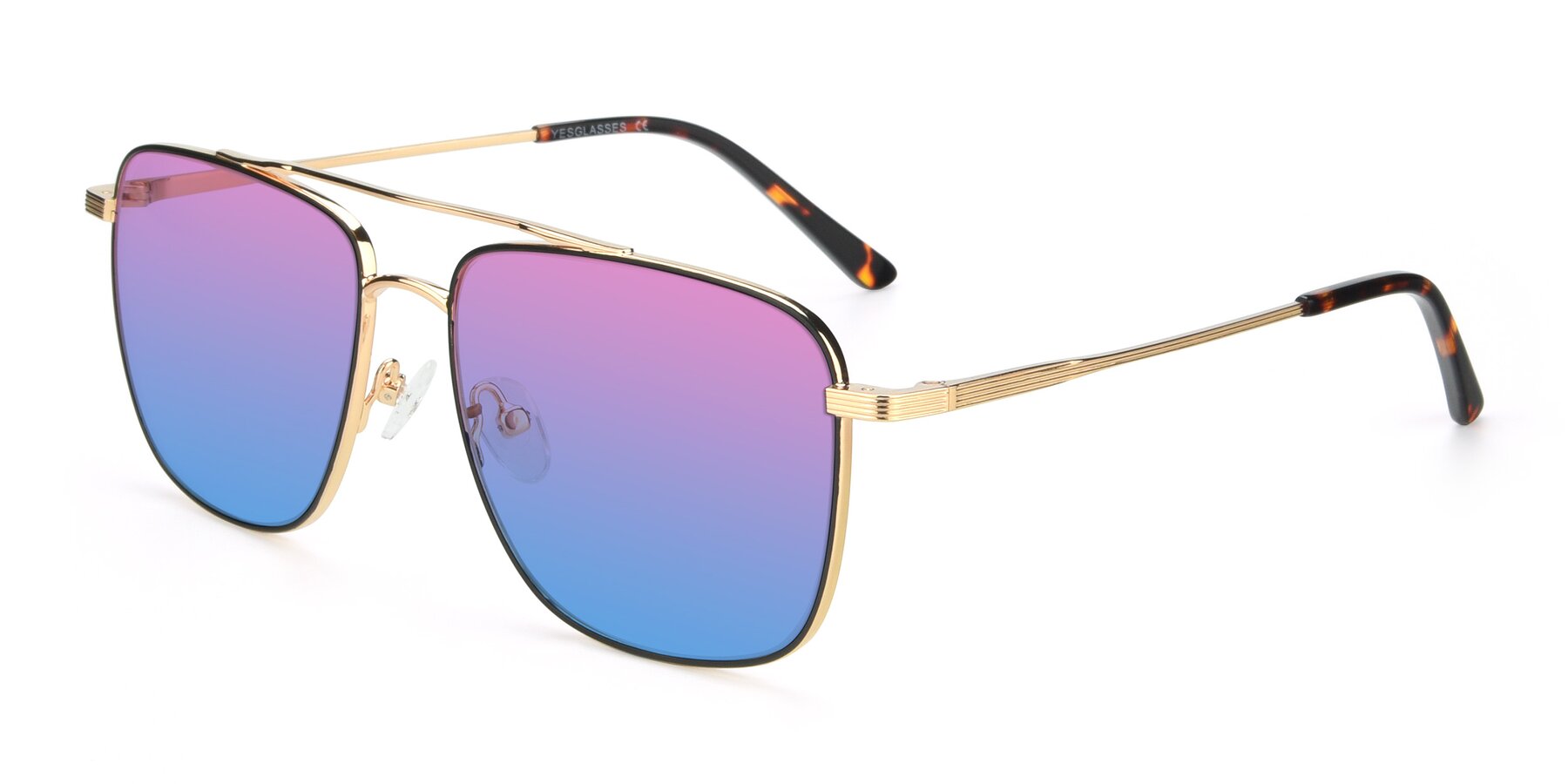 Angle of 9519 in Black-Gold with Pink / Blue Gradient Lenses