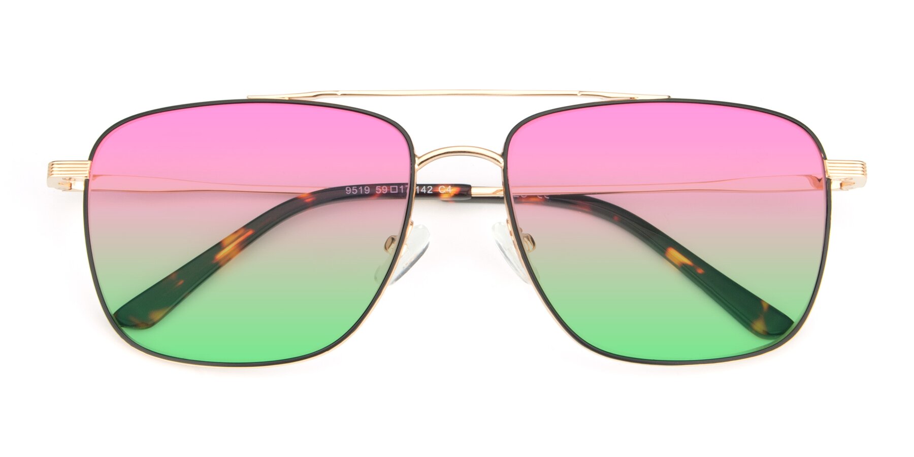 Folded Front of 9519 in Black-Gold with Pink / Green Gradient Lenses