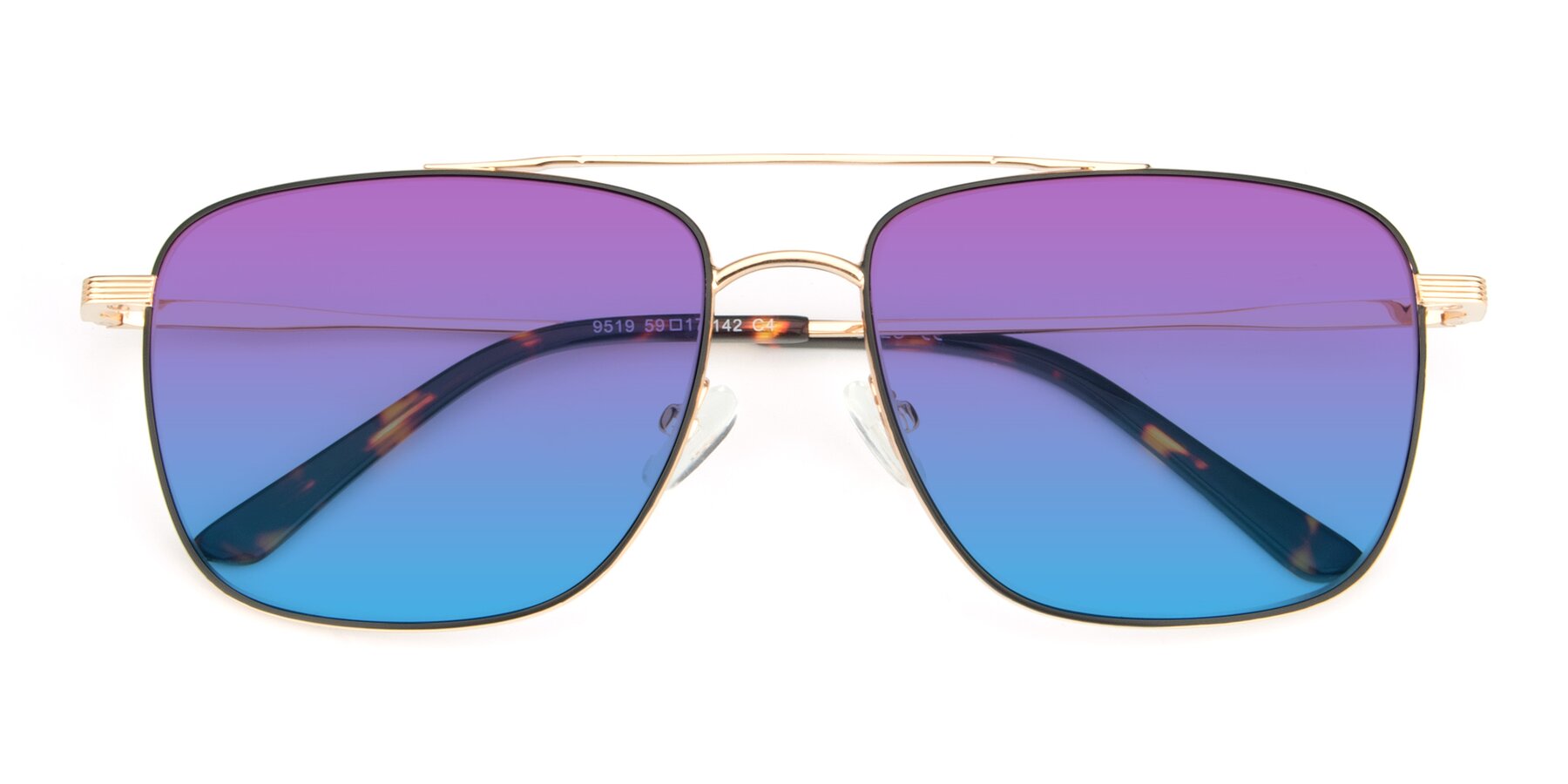 Folded Front of 9519 in Black-Gold with Purple / Blue Gradient Lenses
