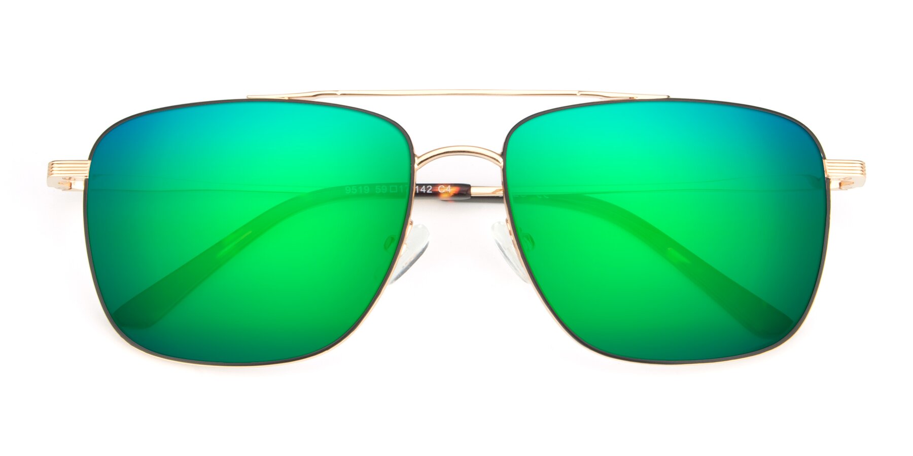 Folded Front of 9519 in Black-Gold with Green Mirrored Lenses