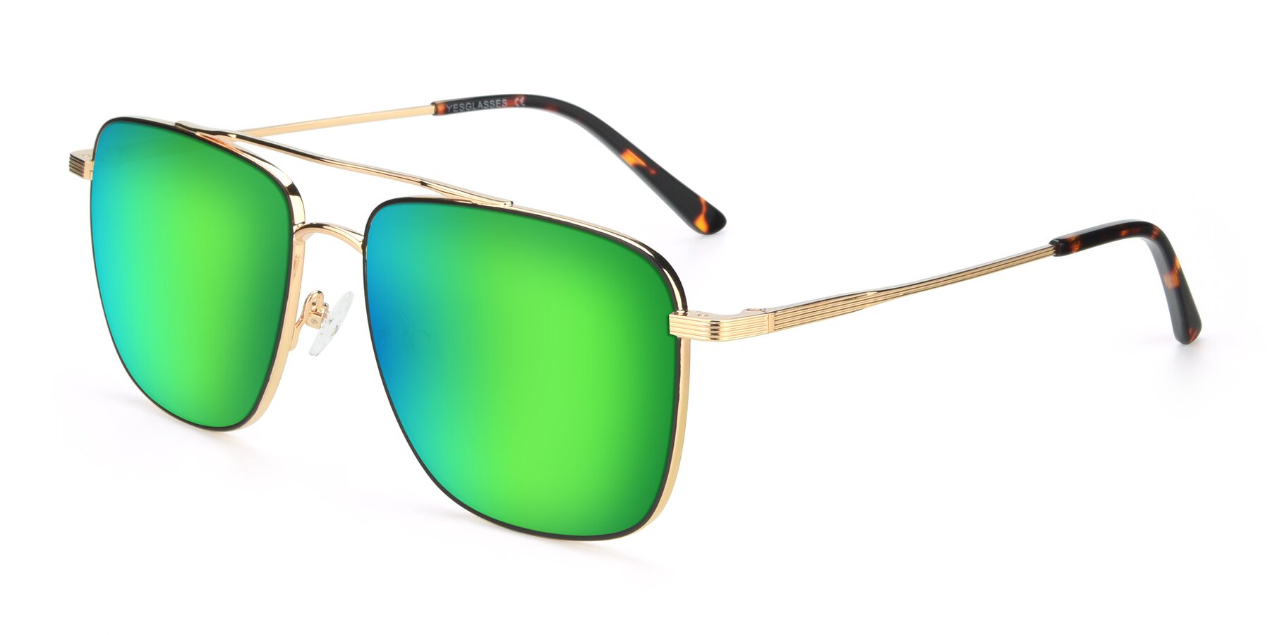 Angle of 9519 in Black-Gold with Green Mirrored Lenses