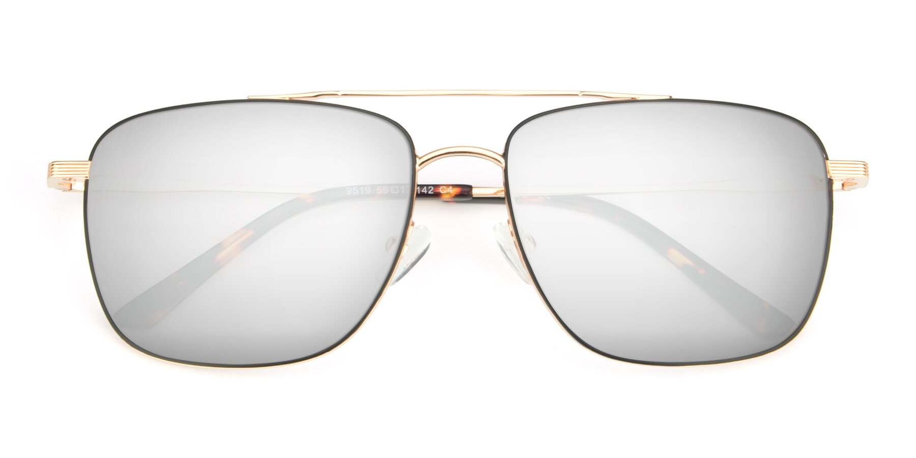 Folded Front of 9519 in Black-Gold with Silver Mirrored Lenses