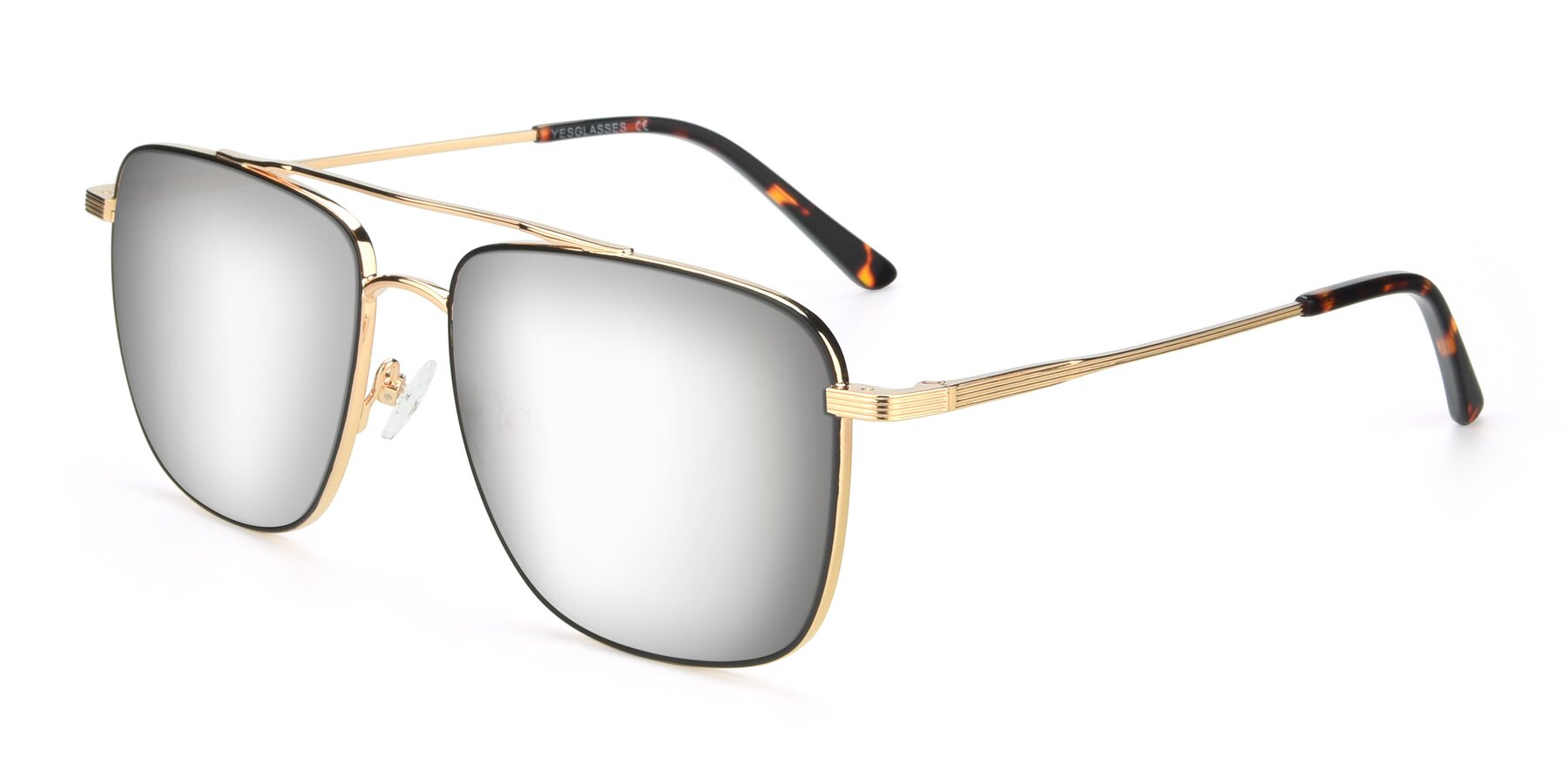 Angle of 9519 in Black-Gold with Silver Mirrored Lenses