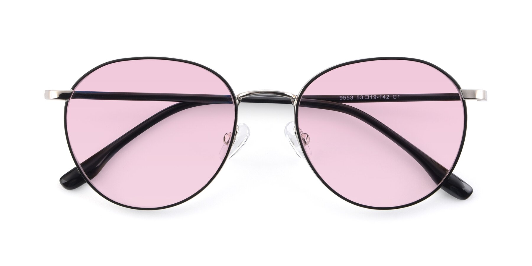 Folded Front of 9553 in Black-Silver with Light Pink Tinted Lenses