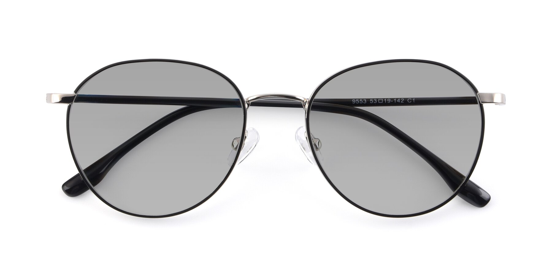 Folded Front of 9553 in Black-Silver with Light Gray Tinted Lenses