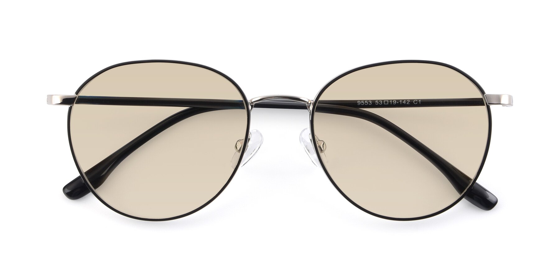 Folded Front of 9553 in Black-Silver with Light Brown Tinted Lenses