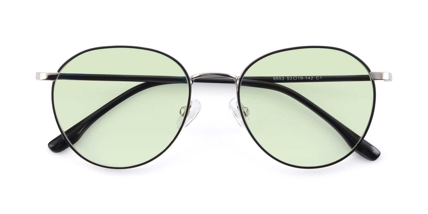 Folded Front of 9553 in Black-Silver with Light Green Tinted Lenses