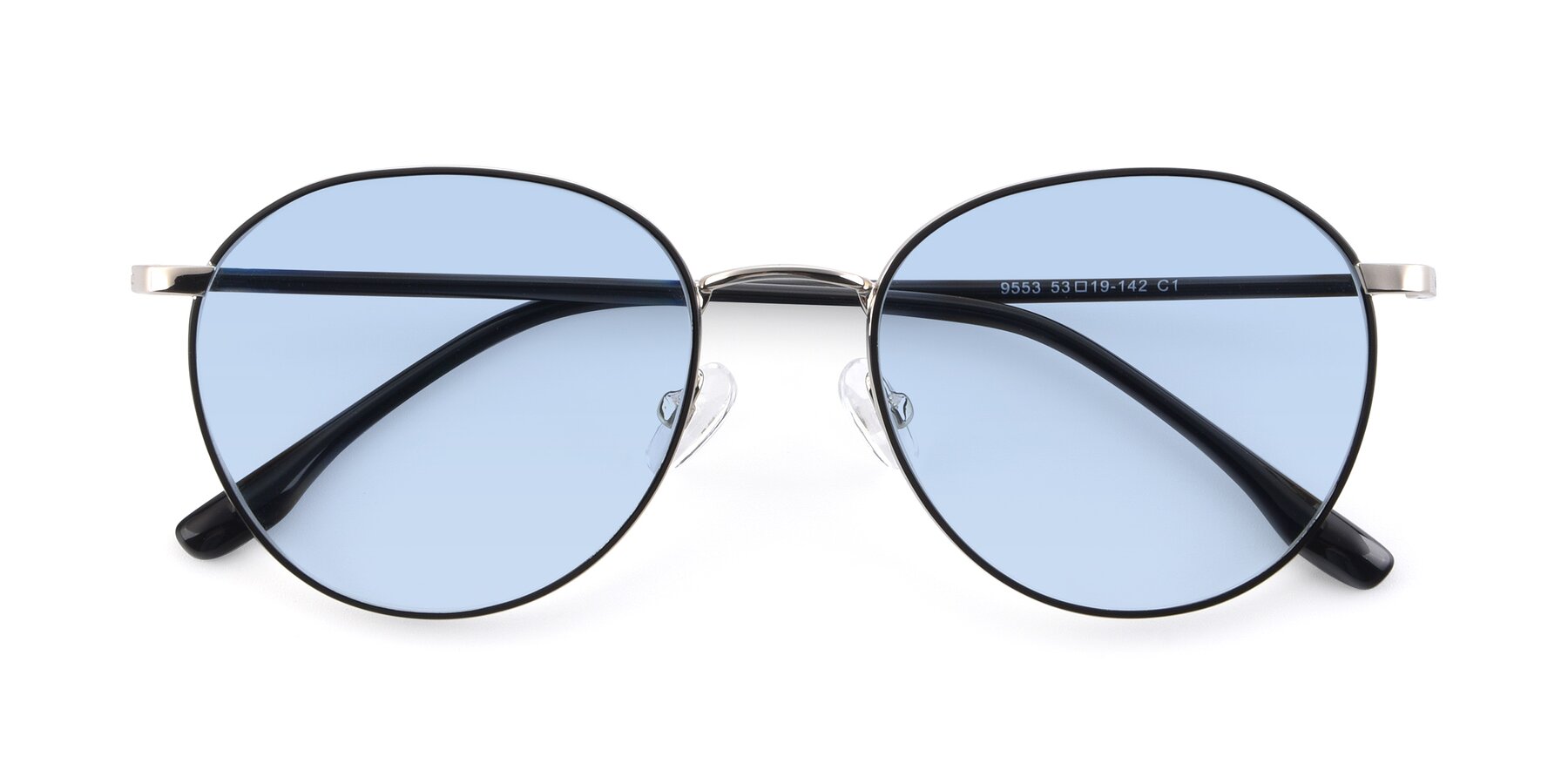 Folded Front of 9553 in Black-Silver with Light Blue Tinted Lenses