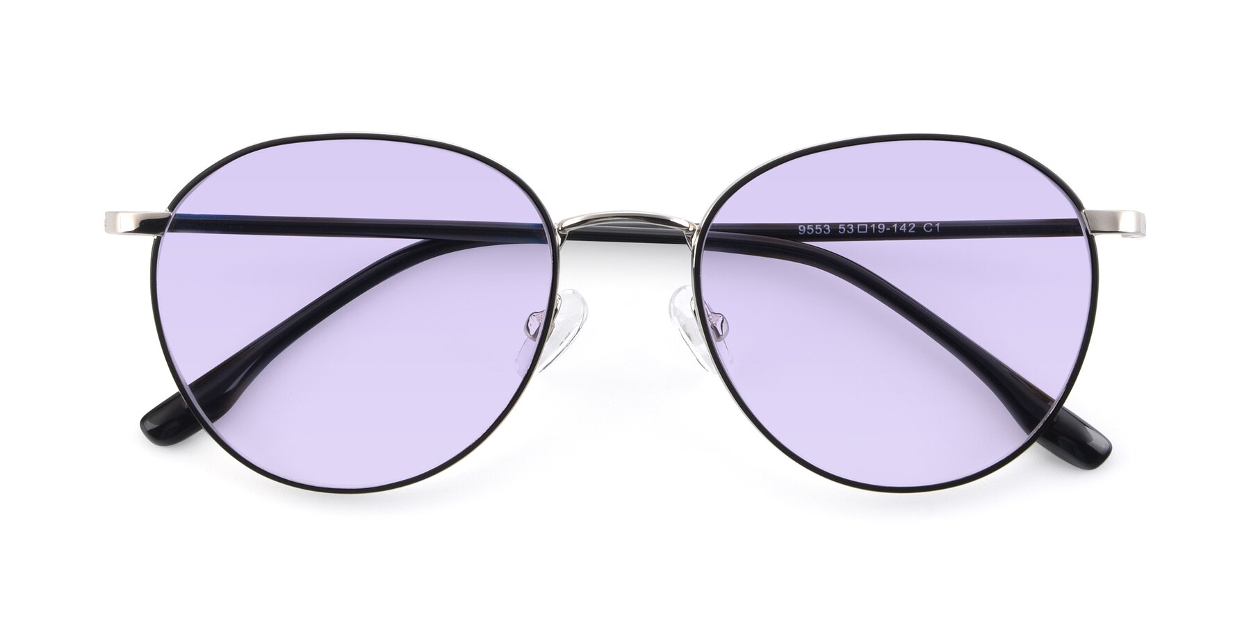 Folded Front of 9553 in Black-Silver with Light Purple Tinted Lenses