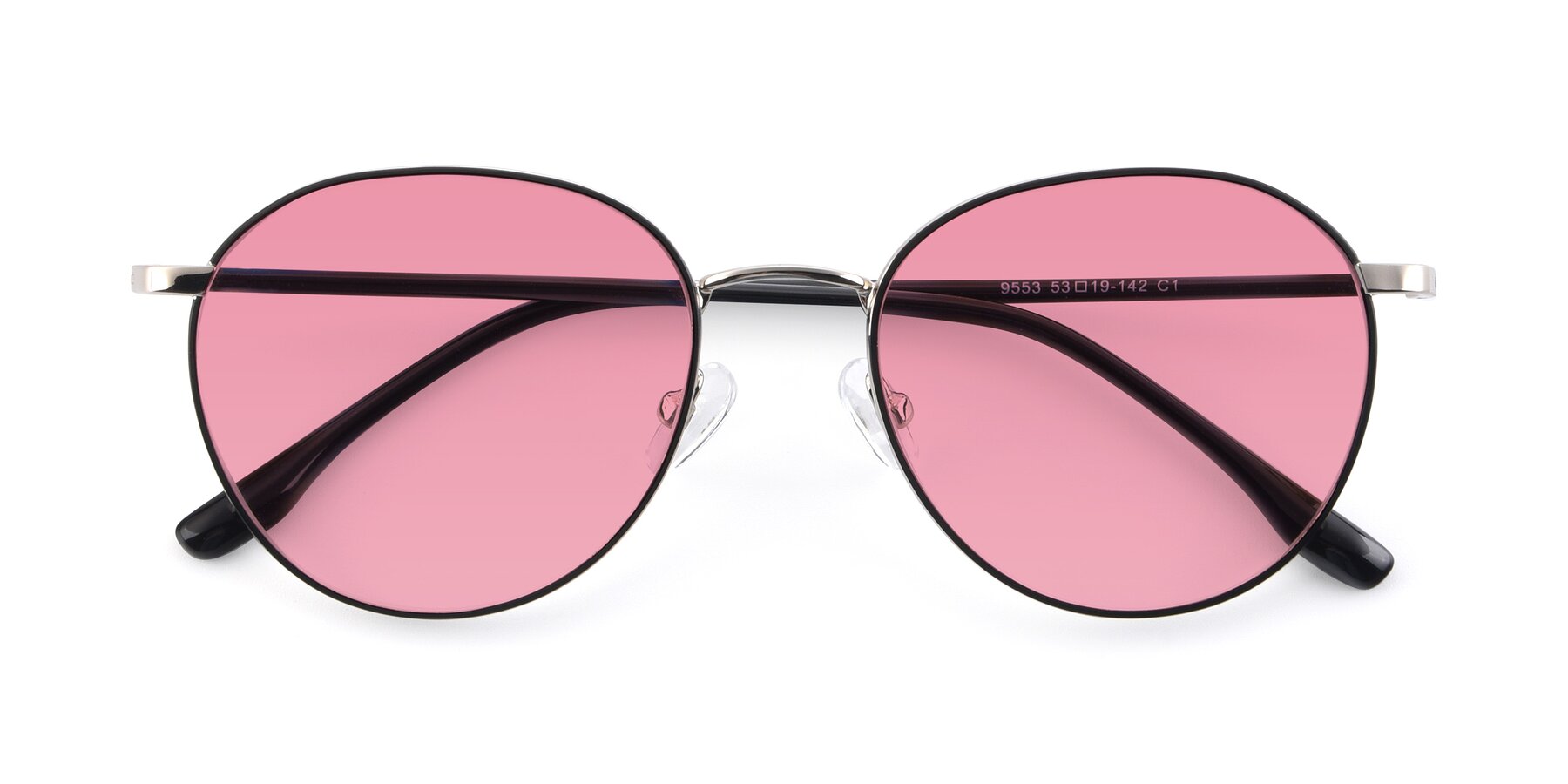 Folded Front of 9553 in Black-Silver with Pink Tinted Lenses