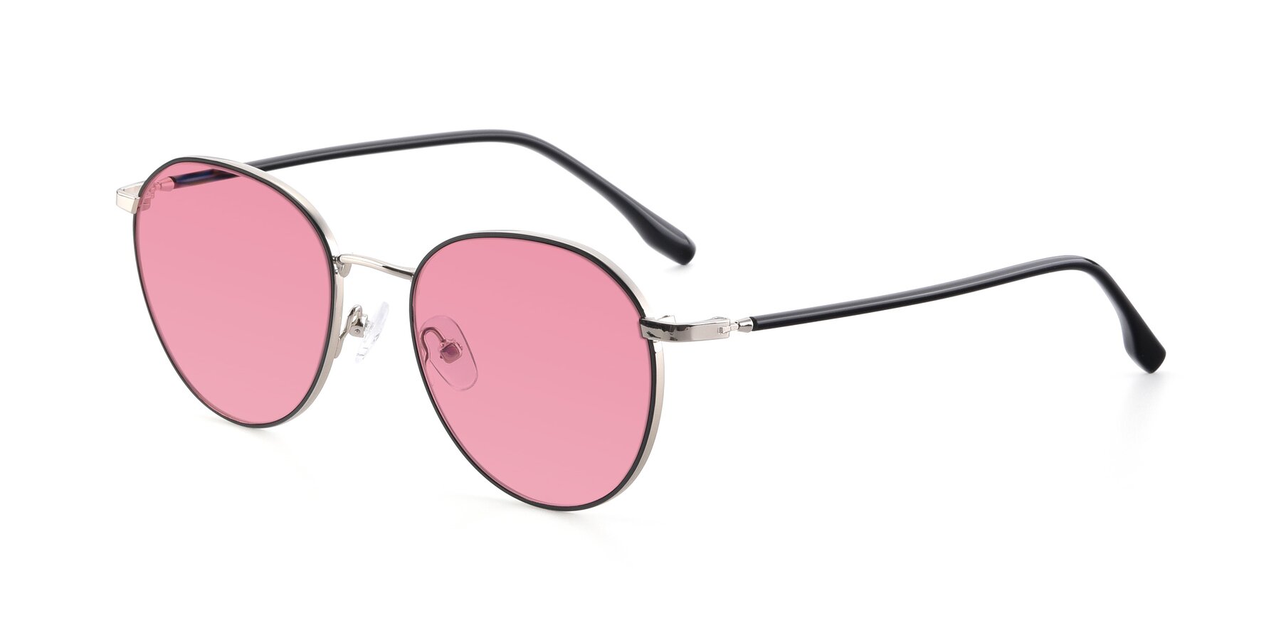 Angle of 9553 in Black-Silver with Pink Tinted Lenses