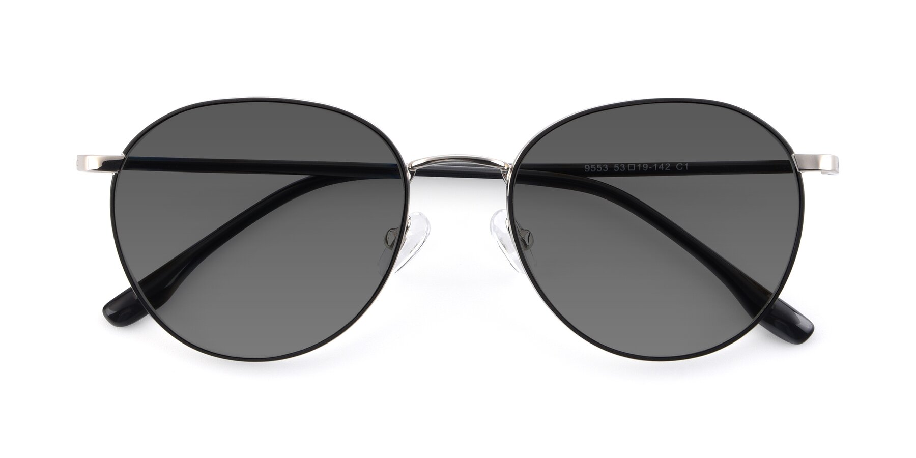 Folded Front of 9553 in Black-Silver with Medium Gray Tinted Lenses